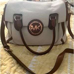 Michael Kors white bag with brown trimming